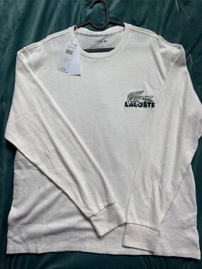 Lacoste White Textured Long Sleeve Crewneck Tee